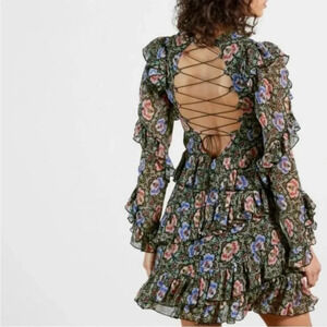 Ted Baker Peppss floral ruffle laced back dress